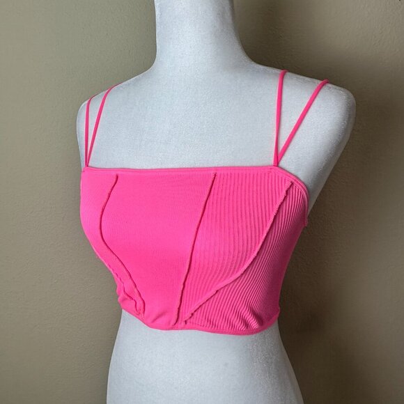 Out From Under for URBAN OUTFITTERS Hot Neon Pink Ribbed Bralette Top Size XS/S - Picture 3 of 10